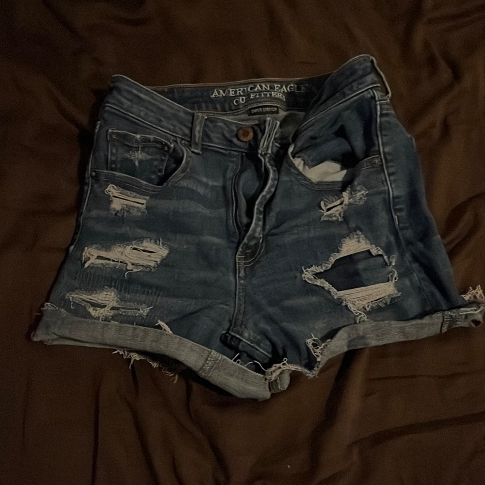 Distressed jean shorts